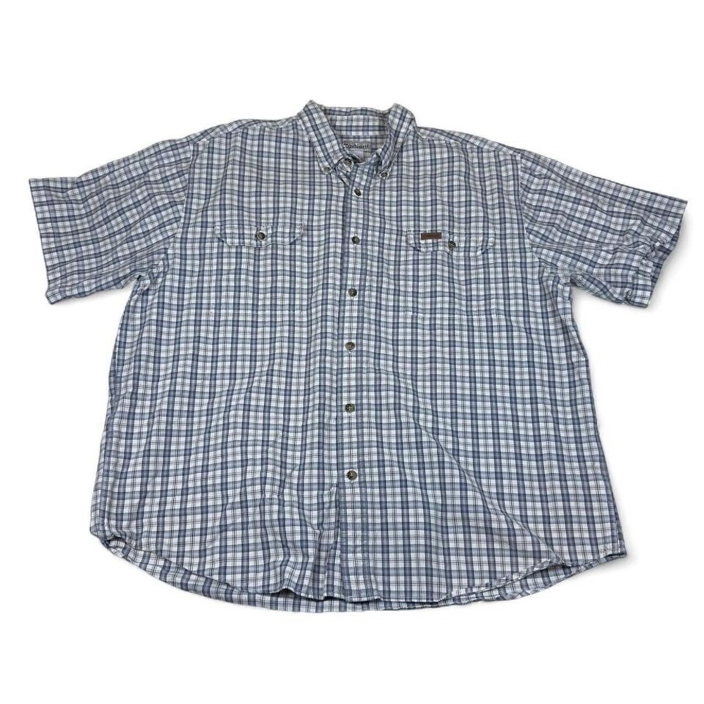 Carhartt Plaid Button Up Shirt Blue Gray Mens 2XL